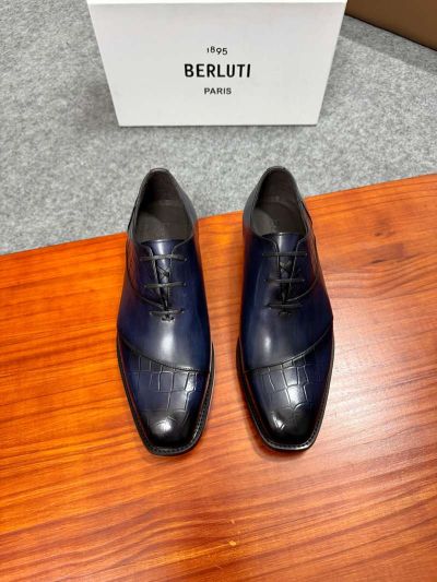 Berluti Black and blue calfskin Leather Shoes-Berluti Man Business Leather Shoes
